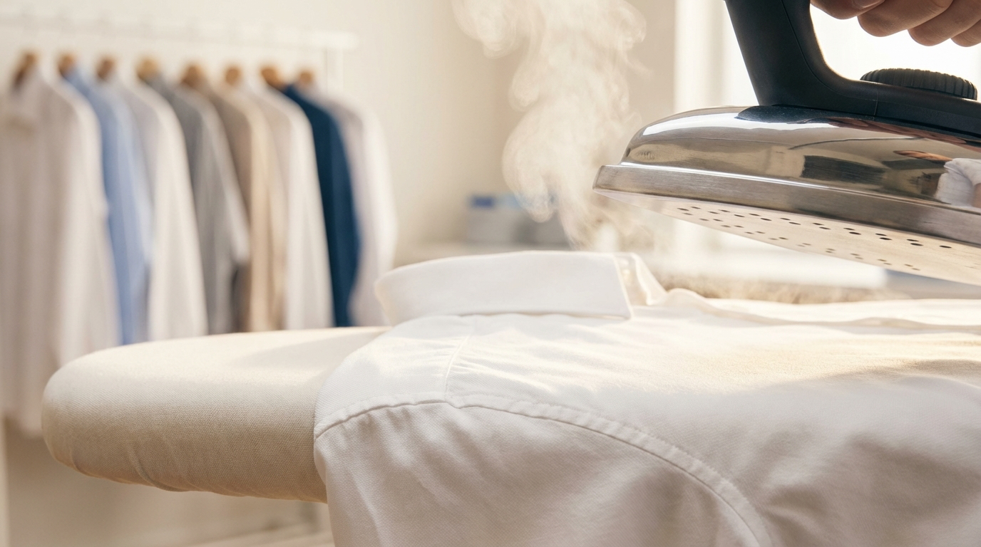 Professional ironing service with perfectly pressed shirts and clothes